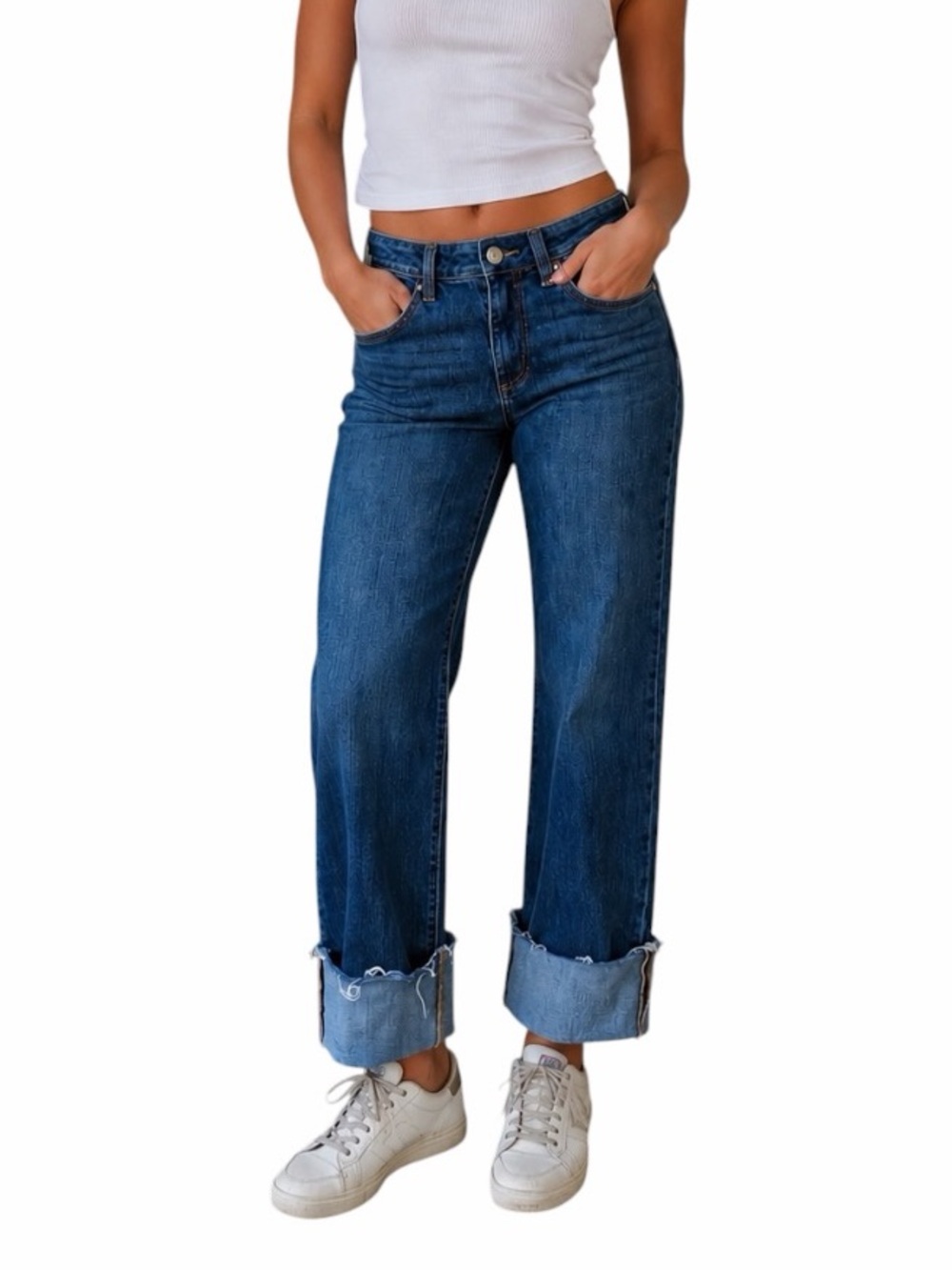Ceros 26 Dark Wash Wide Leg Cropped Distressed High Rise Jeans